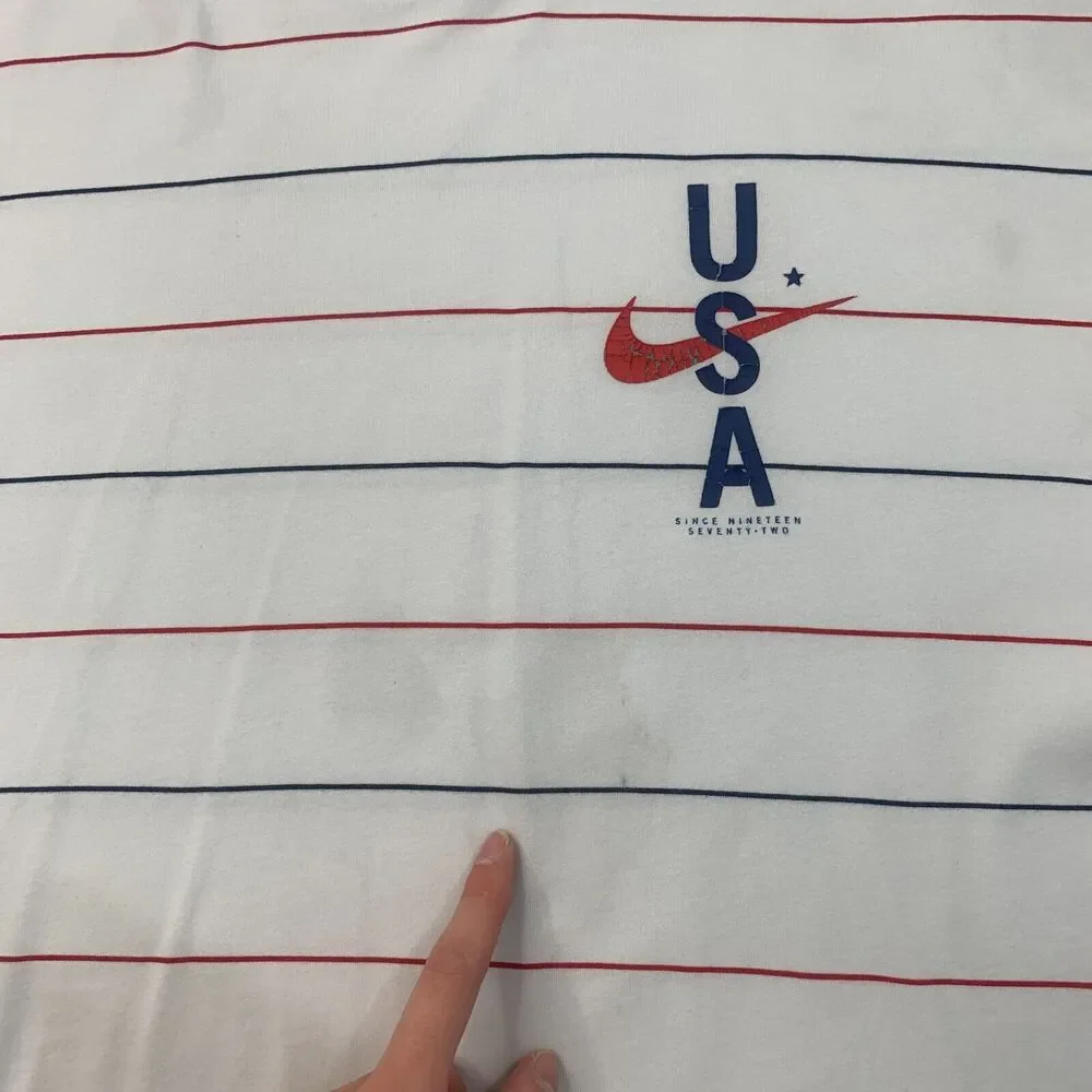 Nike Team USA T Shirt Mens 2XL XXL White Cotton Blend Striped Short Sleeve *READ